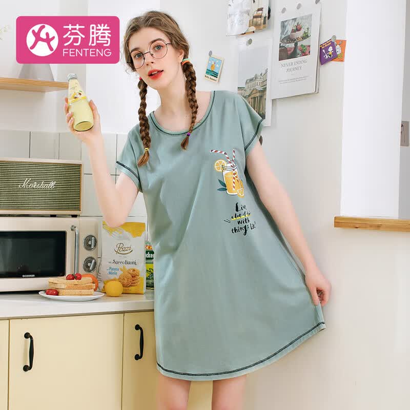 芬腾 睡裙女柠檬图案圆领纯棉闺蜜女士家居服高性价比高么？