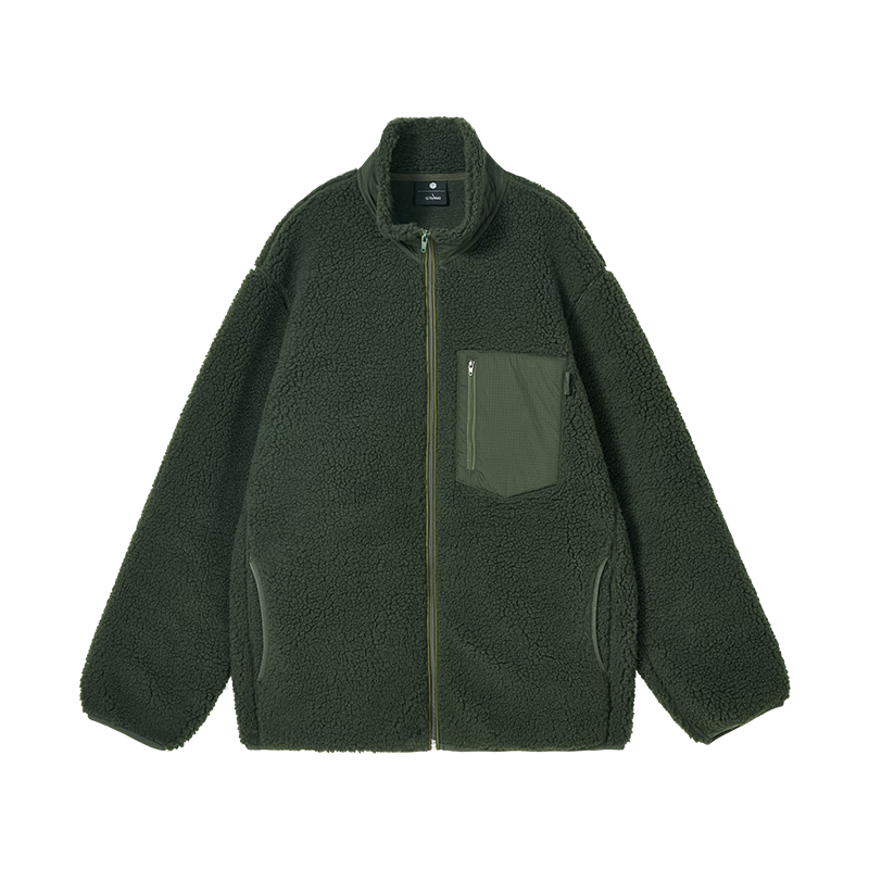 京东京造外套男羊羔毛秋冬季夹克情侣宽松加厚服装衣服 深军绿 L