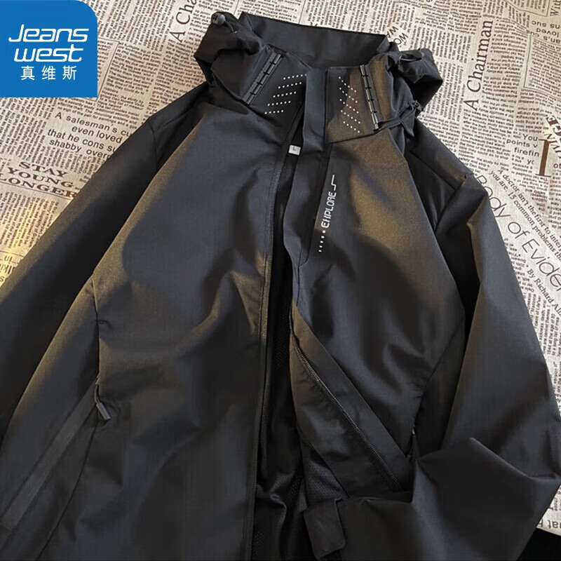 真维斯冲锋衣男士春秋外套夹克上衣户外运动服登山服保暖防水防风情侣款 Q-A216-8086黑色 XL (建议130-140斤)