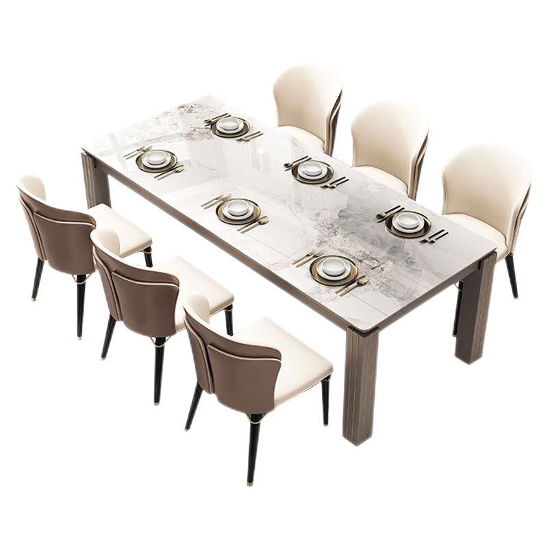 快乐之源 轻奢岩板实木餐桌长方形现代简约客厅饭桌1.8米2米定做长桌 1.6米实木岩板餐桌 岩板餐桌