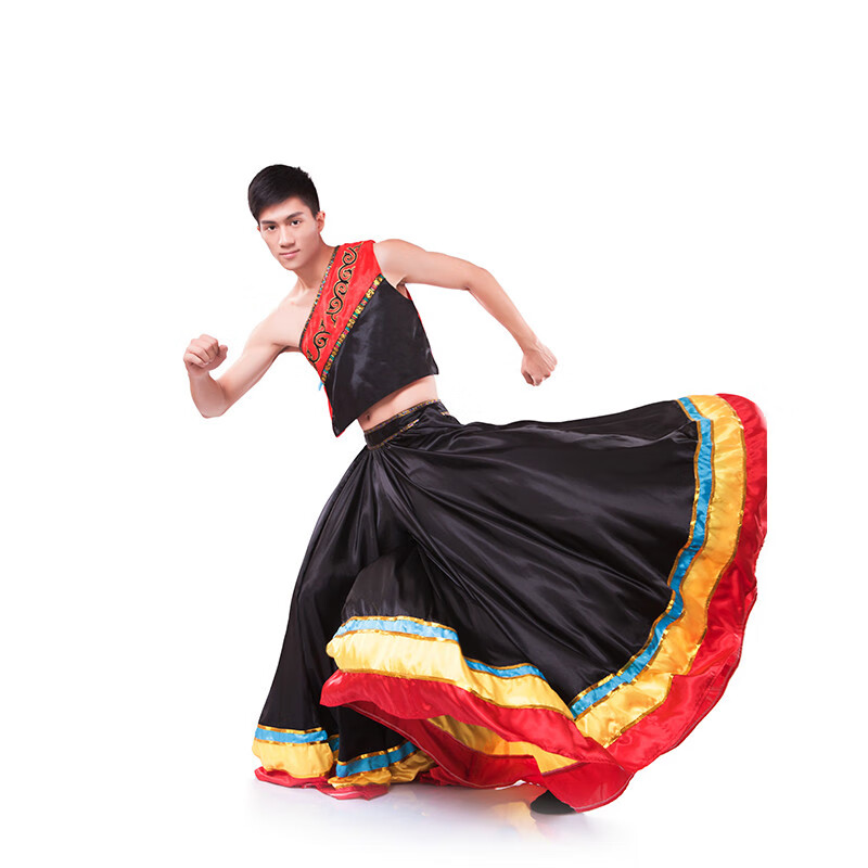 奢依君(sheyijun)火把节服装 男少数民族演出服装彝族大摆裙舞蹈服装