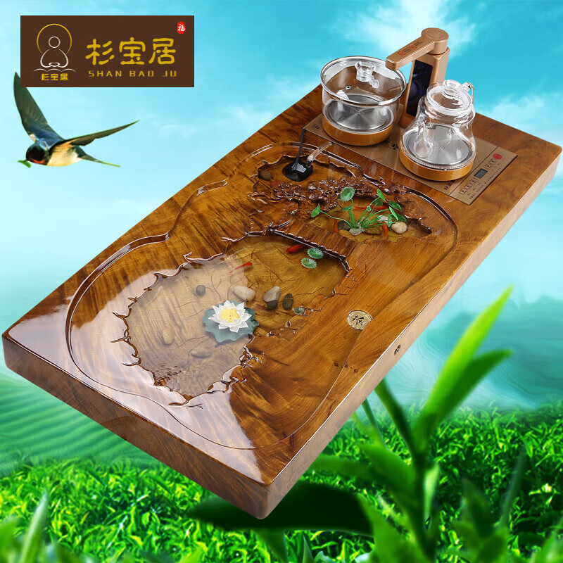 茶盘功夫茶具多功能养鱼小桥流水办公室茶台 小 小桥流水茶盘 电器