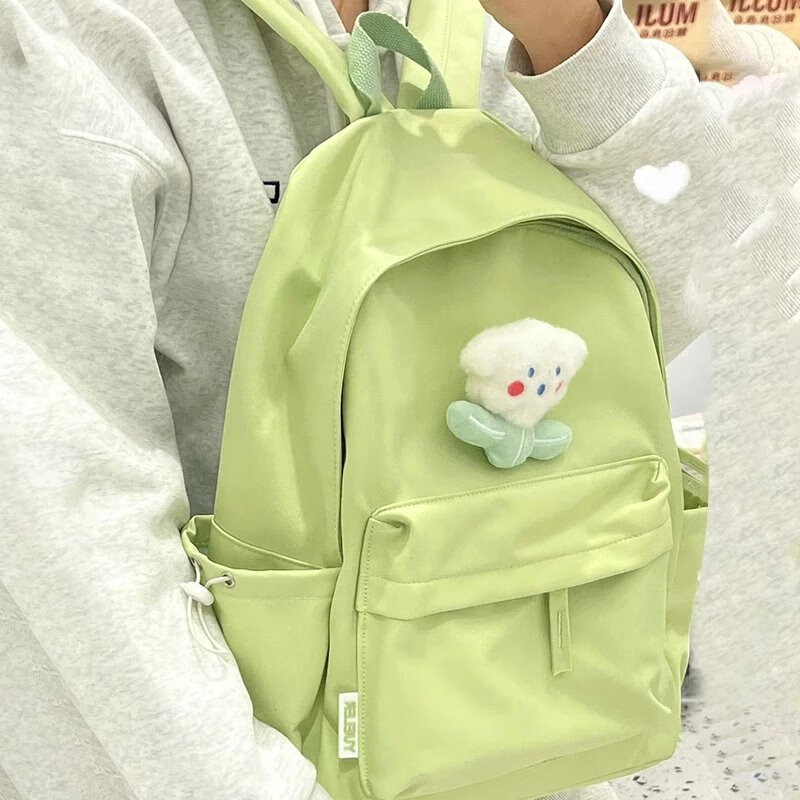 哈璐亚书包女大学生日系极简风纯色简约百搭i高中学生双肩包小众配色 抹茶绿(单包无配饰)
