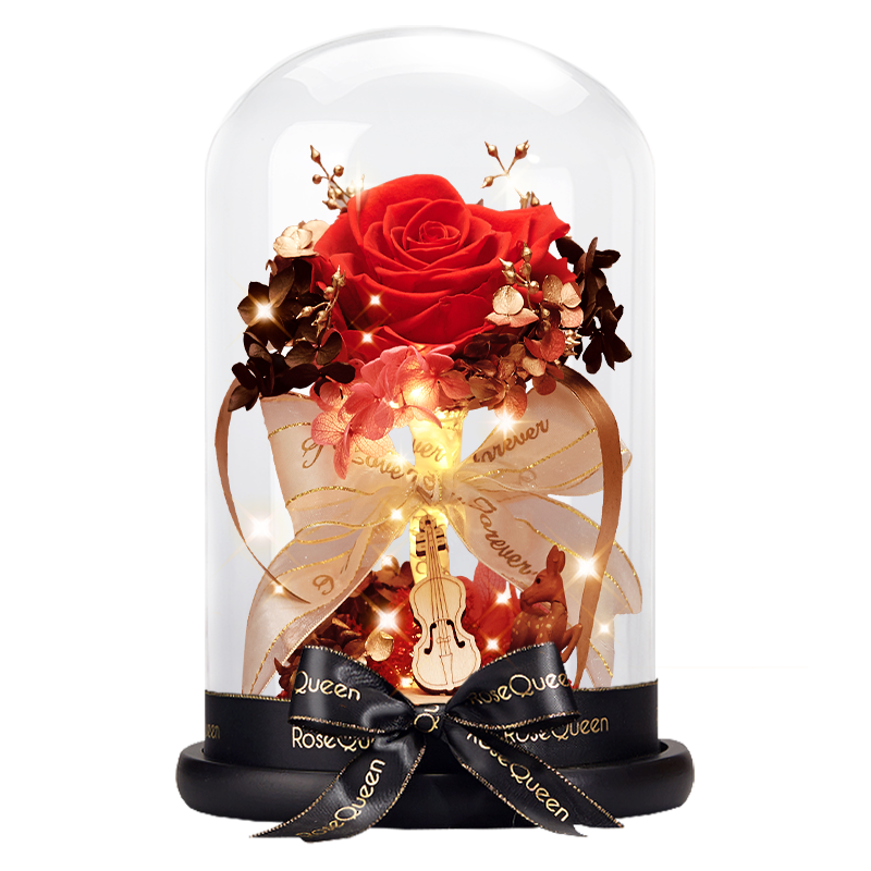 花逅永生花玫瑰花禮盒情人節(jié)禮物女友生日禮物女生高級感真花禮品擺件 情有獨鐘（帶燈）紅色