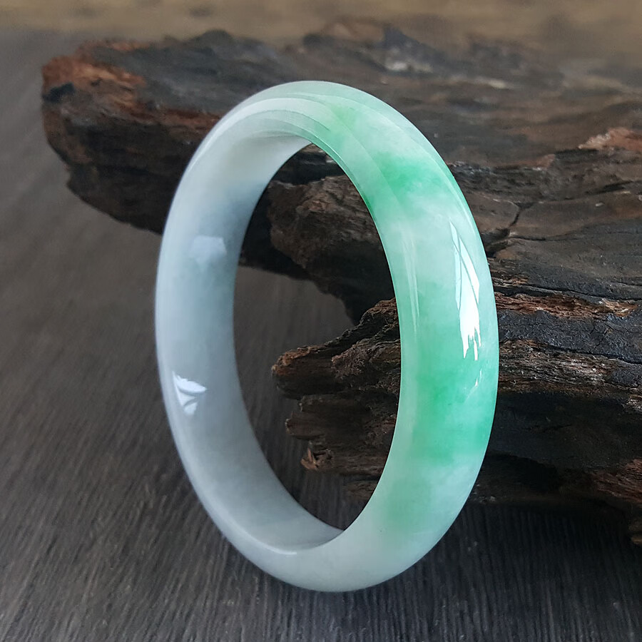 名古宝 天然精品细腻无杂裂 糯种 飘阳绿 59号 翡翠手镯 礼物