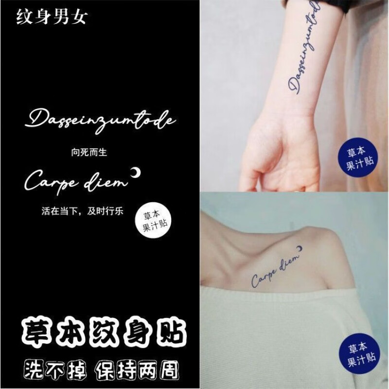 妸蕴纹身贴字母草本果汁向死而生纹身贴活在当下及时行乐拉丁文痛仰