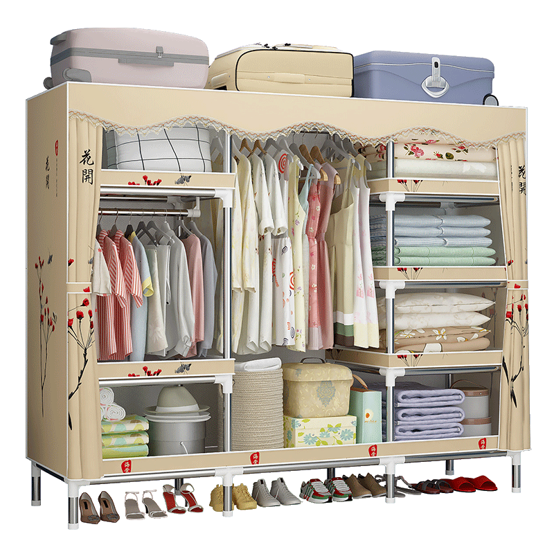 乐爱家 简易衣柜加粗钢管2.0米宽布衣柜布艺收纳衣服柜宿舍大号防尘衣橱