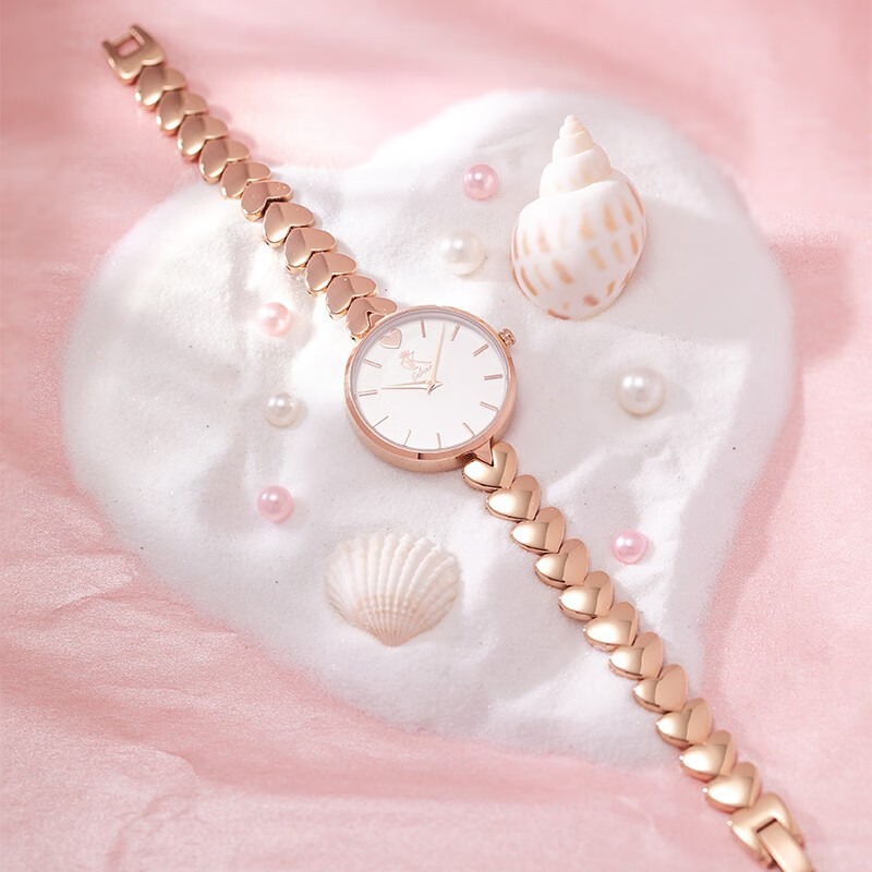 DK女士手表个性企业定制免费刻字情人节生日礼物送妈妈送女友送老婆 爱心表-玫瑰金色