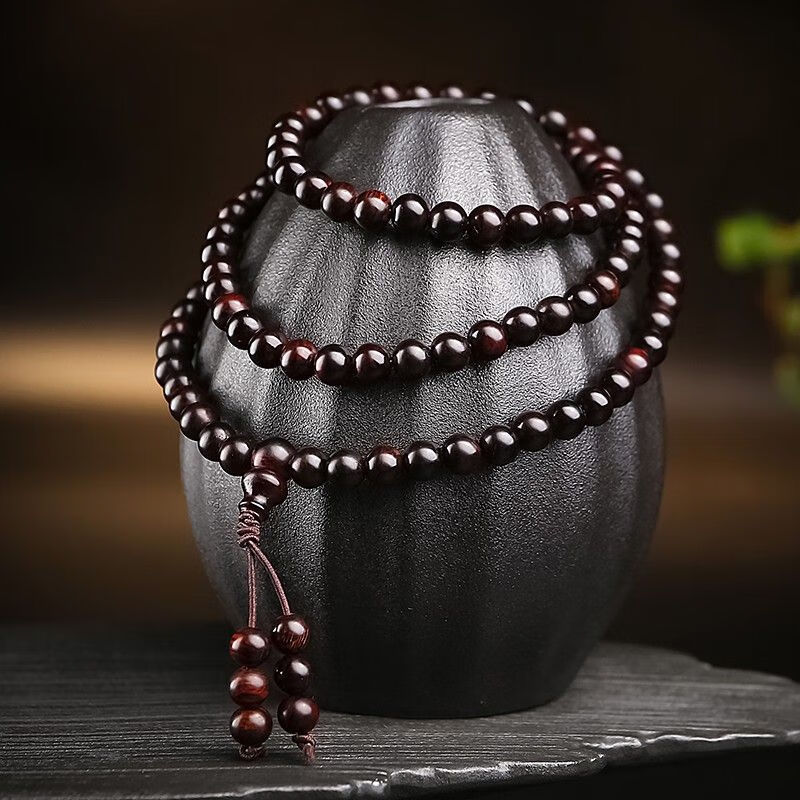 灿欧海南黄花梨老油梨手串108颗男女款佛珠紫油梨老料手链高货帝王紫