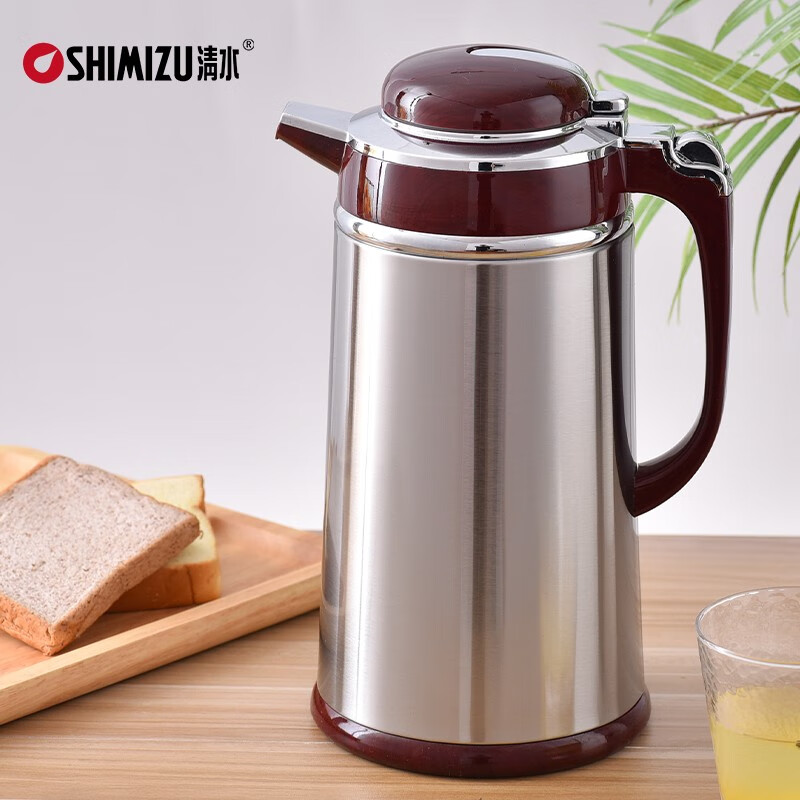 清水（SHIMIZU） 保温壶家用热水瓶咖啡壶不锈钢办公水壶暖壶玻璃内胆热水壶 4192 仿红木 1.9L