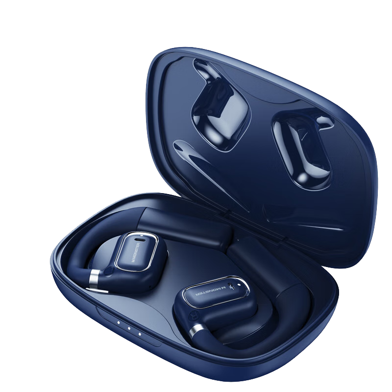 魔声（MONSTER）XKO01 蓝牙耳机骨传导概念开放式真无线不入耳【真·不漏音】运动跑步通话降噪挂耳式气传导 蓝色