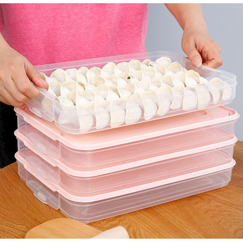 饺子盒冻饺子多层冰箱速冻水饺家用鸡蛋保鲜盒托盘冷冻混沌收纳盒 颜色随机 加大号(一盒一盖)
