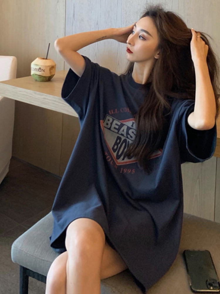 站上衣2024年夏新款中长宽松短袖港风欧货大 图片色 均码 默认尺码1