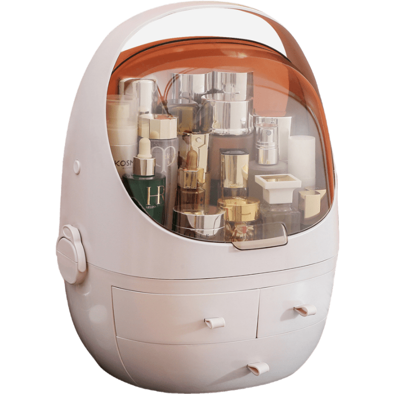 太空舱化妆盒网红收纳送闺蜜送女友高颜值ins风桌面抽屉式防尘化妆品收纳盒 1970大号三层珍珠白