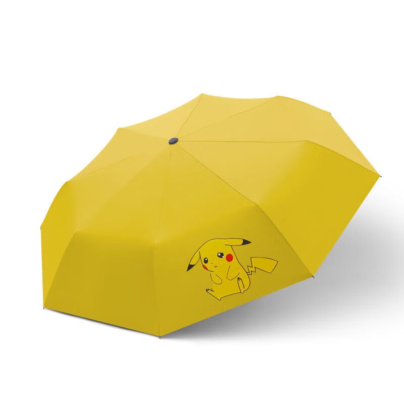 全手动雨伞大号折叠小巧便携防紫外线防晒遮阳女晴雨两用伞太阳伞 四层加厚黄色皮卡丘