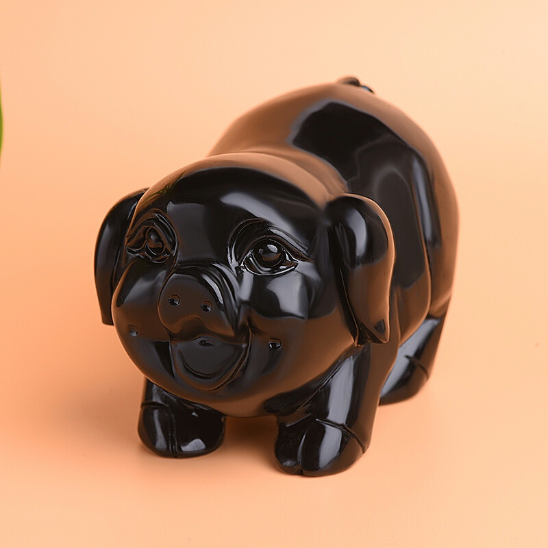 盼茹自然黑曜石猪摆件家居摆件收藏家居客厅酒柜开业礼品的 黑曜石猪