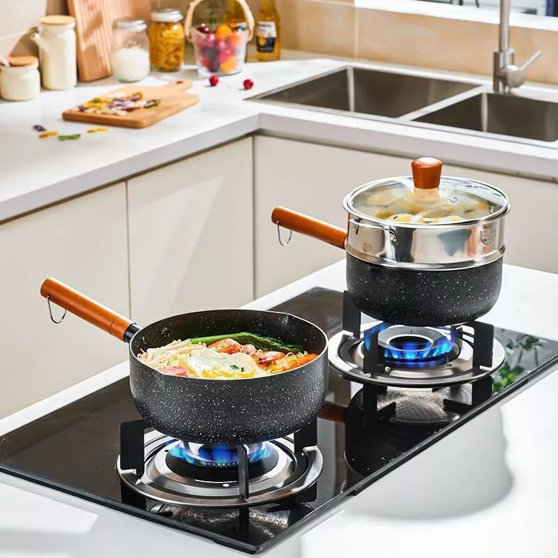 【精选】麦饭石奶锅不粘锅家用宝宝辅食锅锅具热牛奶锅煮面锅 不粘单锅【不支持电磁炉】 14cm