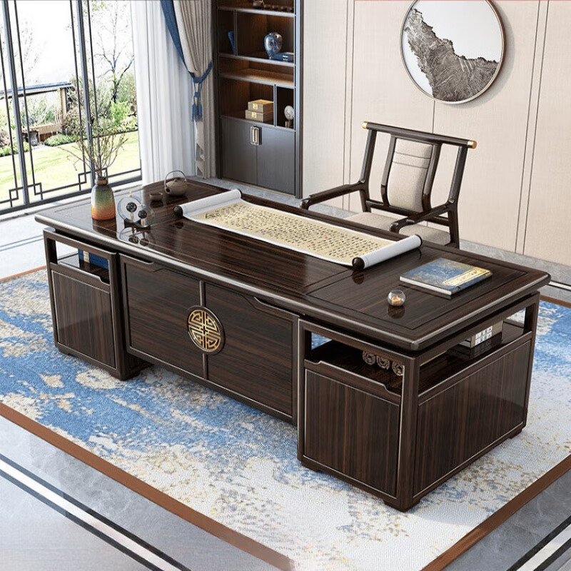 全实木书桌家用办公老板桌乌金木轻奢现代书房书法桌写字台 18米书桌