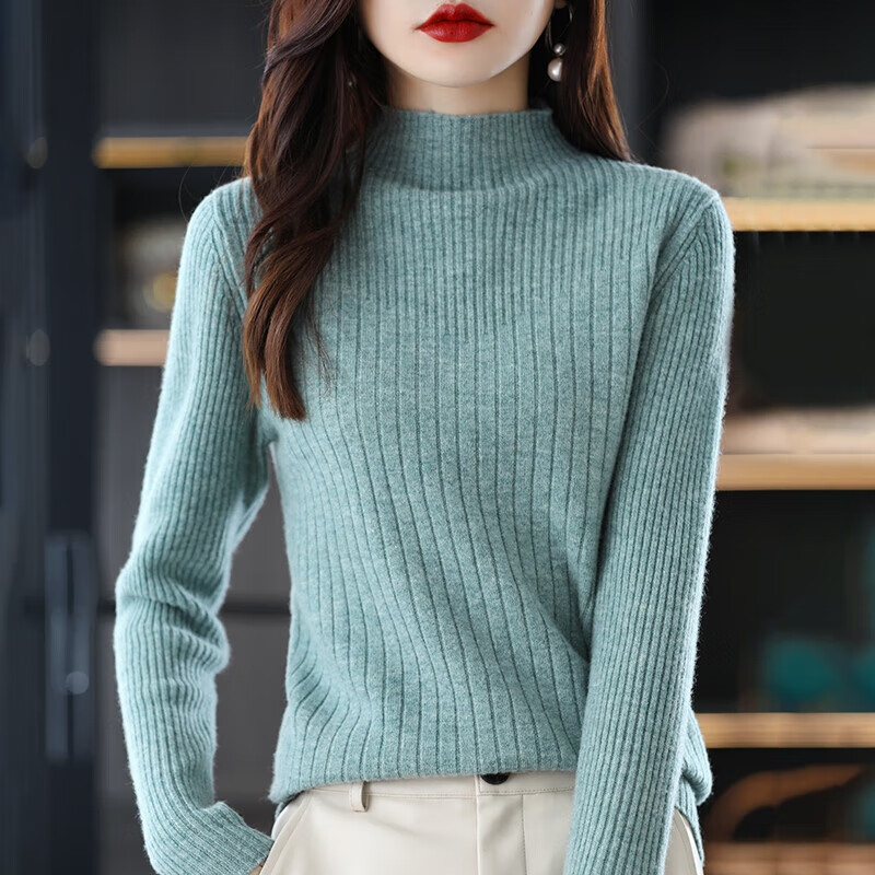 香影芬半高领套头毛衣女长袖针织衫女修身保暖内搭洋气减龄打底衫女上衣 北美焦糖 XL (建议115-125斤)