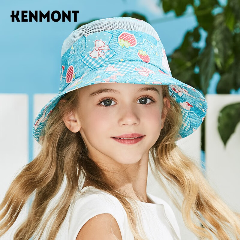 卡蒙（Kenmont）儿童海滩遮阳帽大帽檐夏季户外防晒女童可折叠休闲盆帽 4699 海洋色 均码 53cm