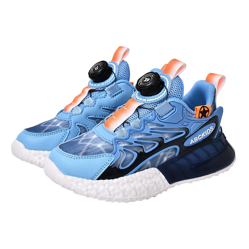ABC KIDS童鞋男童鞋2025秋季新款兒童運動(dòng)鞋旋轉紐扣兒童鞋子中童跑鞋 藍橙 30