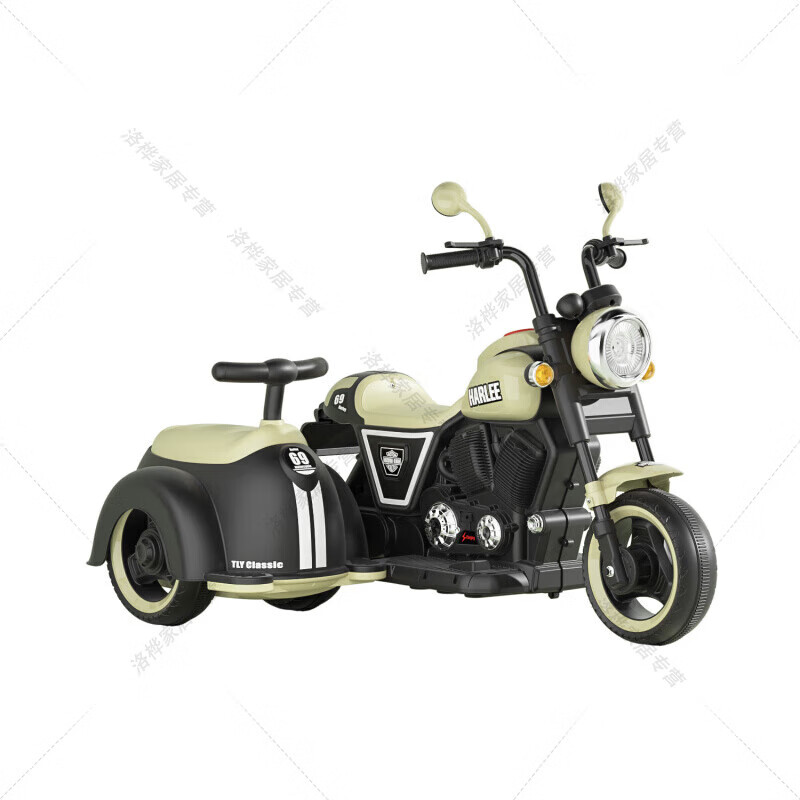 泊威尔儿童边三轮车电动车 儿童电动车边三轮摩托车带挎斗双人摩托车大 【豪华版】竹青+遥控+挎斗 默认1