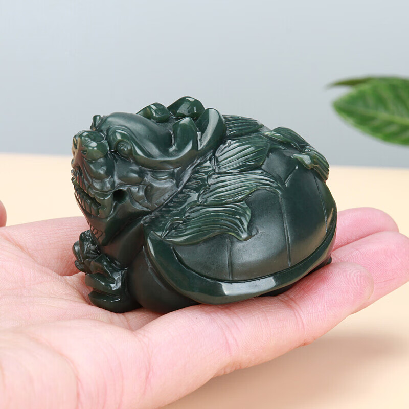 伊人意 新疆和田玉龙龟把件男款玉石玉器青玉摆件把玩件 a款