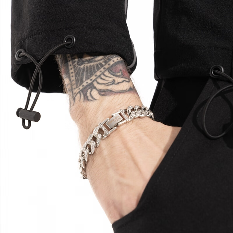 killwinner手链 回到未来双排镶钻古巴手链王嘉尔同款kw 银色18cm