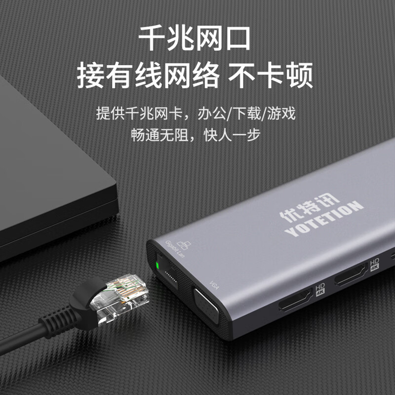 优特讯（YOTETION） Type-C扩展坞USB-C集线器八合一转换器 MacBook笔记本iPad USB-C转HDMI Type-c扩展坞十二合一 支持双屏扩展