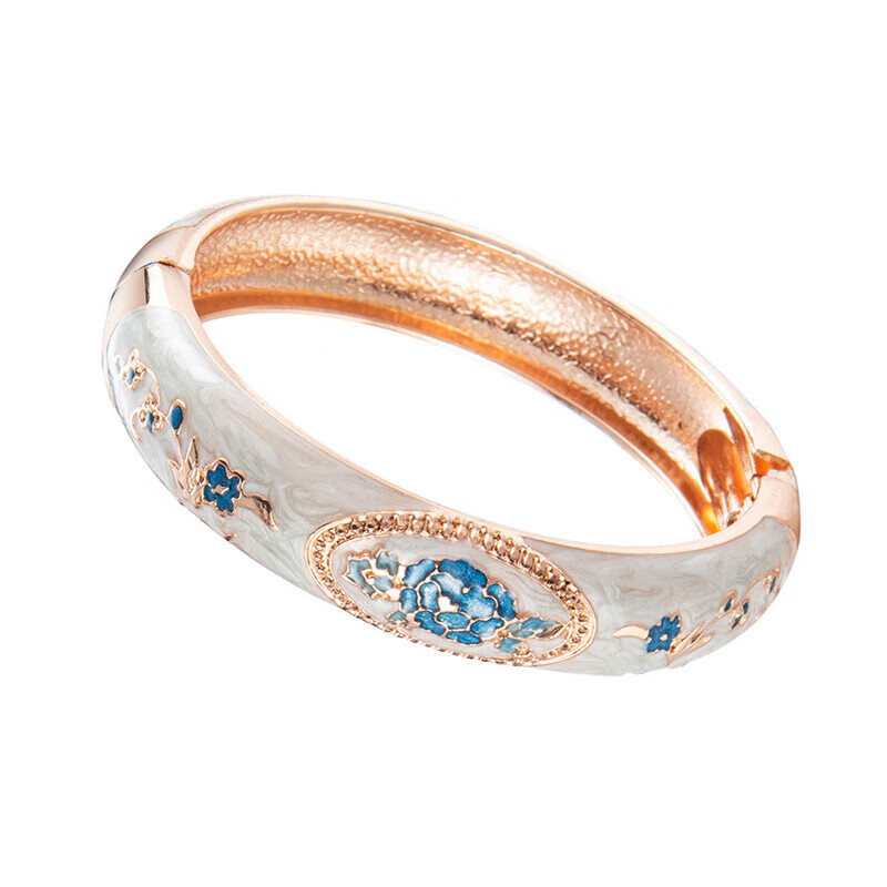 诗筠（SHIJUN）景泰蓝手镯珐琅彩北京冰蓝牡丹雕花开口手环老外旅游生日出国礼物 冰蓝牡丹花手镯_