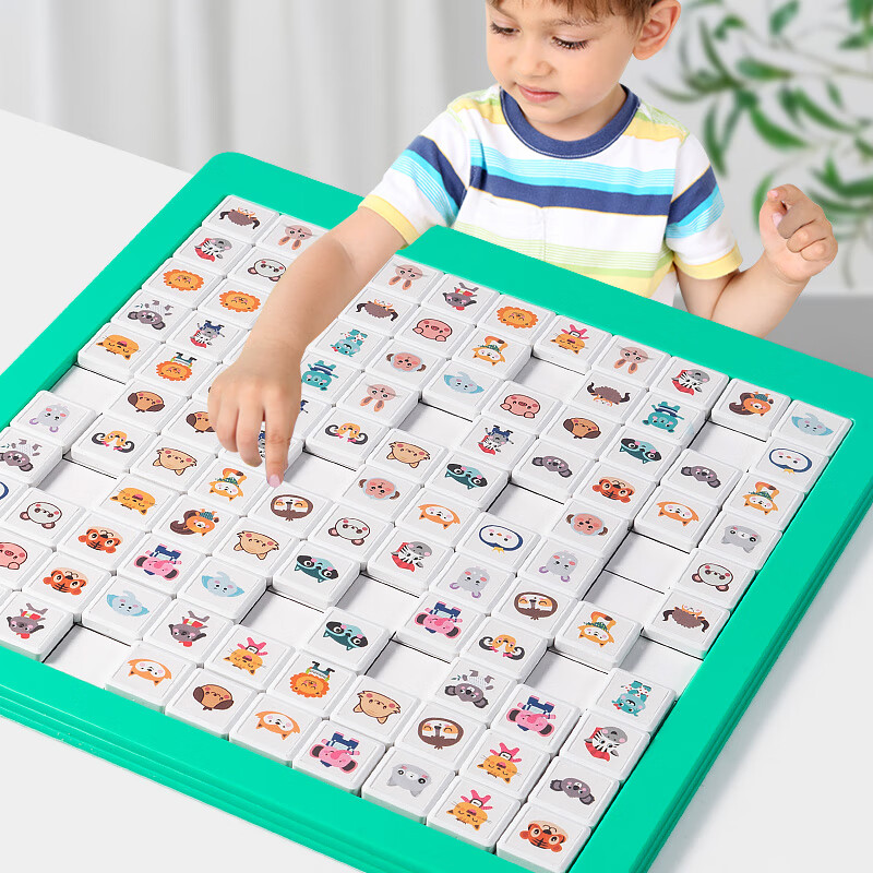 聚乐宝贝儿童玩具对对碰动物棋盘游戏桌面游戏对战6-12岁亲子互动记忆力男女孩生日礼物动物主题121格