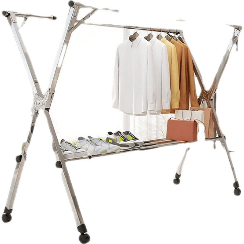 米客米家 晾衣架落地折叠式晾衣杆阳台卧室凉晒衣架不锈钢室内外移动晒被子架 双层滑轮可伸缩款(长120-160cm)