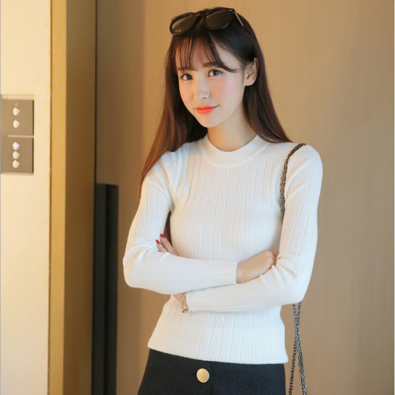 妙微熊2021秋冬韩版时尚半高领长袖针织衫女修身紧身毛衣打底衫上衣
