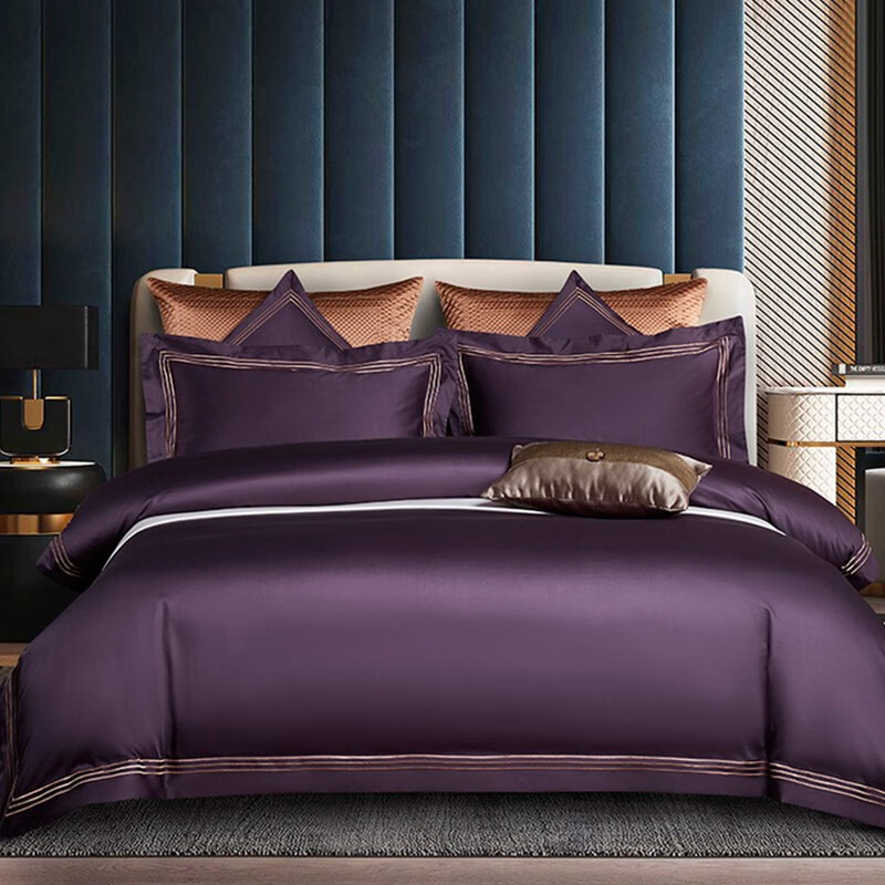 凡客居100支四件套绣花轻奢四件套全棉纯棉亲肤床单被套纯色床品 流光