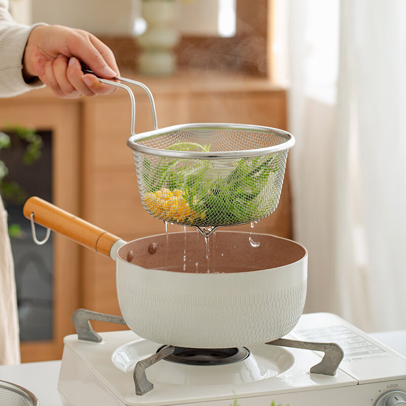 肆月304不锈钢煮面网捞家用深型油炸网篮沥水沥油漏勺过滤网 18cm细网