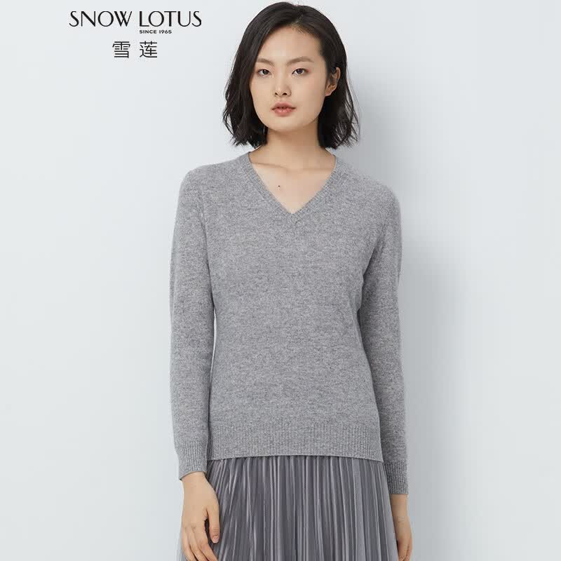 雪莲（SNOW LOTUS）【抗静电】雪莲秋冬新款山羊绒V领女套头衫羊绒衫女 灰色Q601 L(105)怎么看?