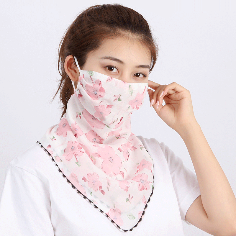秋季防尘防护丝巾口罩女防晒护颈遮脸挂脖两用丝巾面纱开车围脖巾面罩