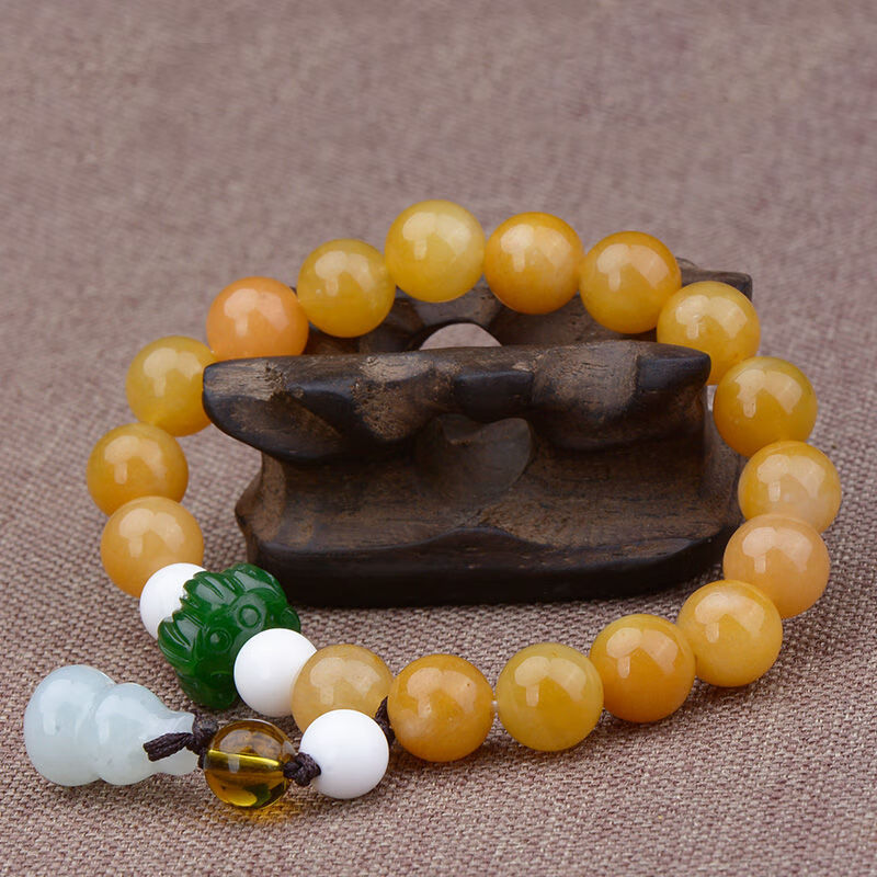 天然黄龙玉圆珠手链玉手串男款 天然玉石手串玉葫芦时尚 图片色