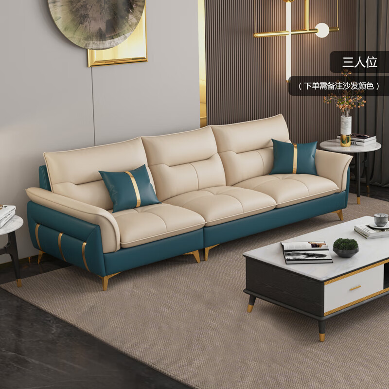 轻奢极简现代简约北欧组合皮艺沙发 三人位 升级款头层牛皮 乳胶座包