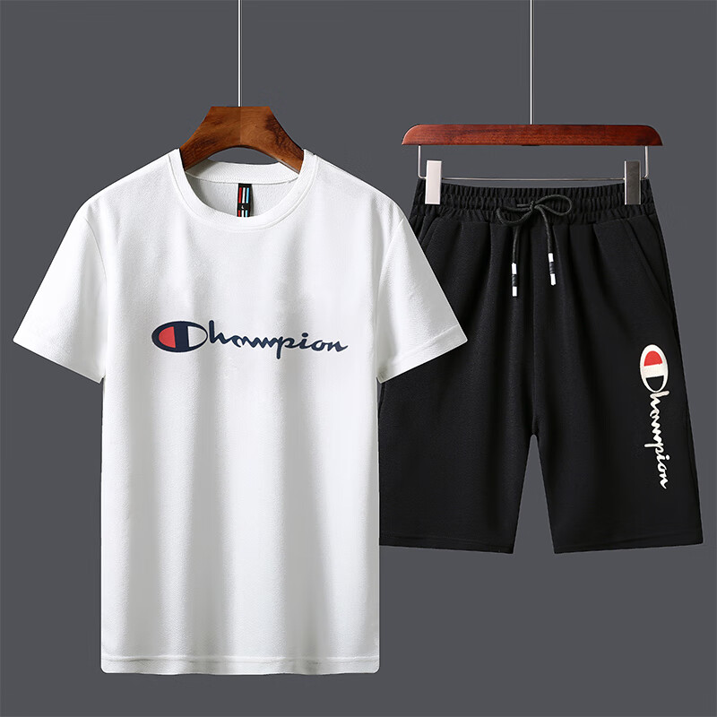 短袖T恤套装2020新款休闲运动套装男夏季短袖短裤男士男装套装运动 白色 XL