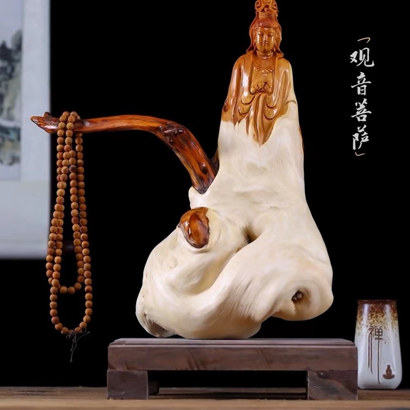 观音崖柏高端大气雕工细腻神态自若栩栩如生千澈非国标红木金丝楠(学