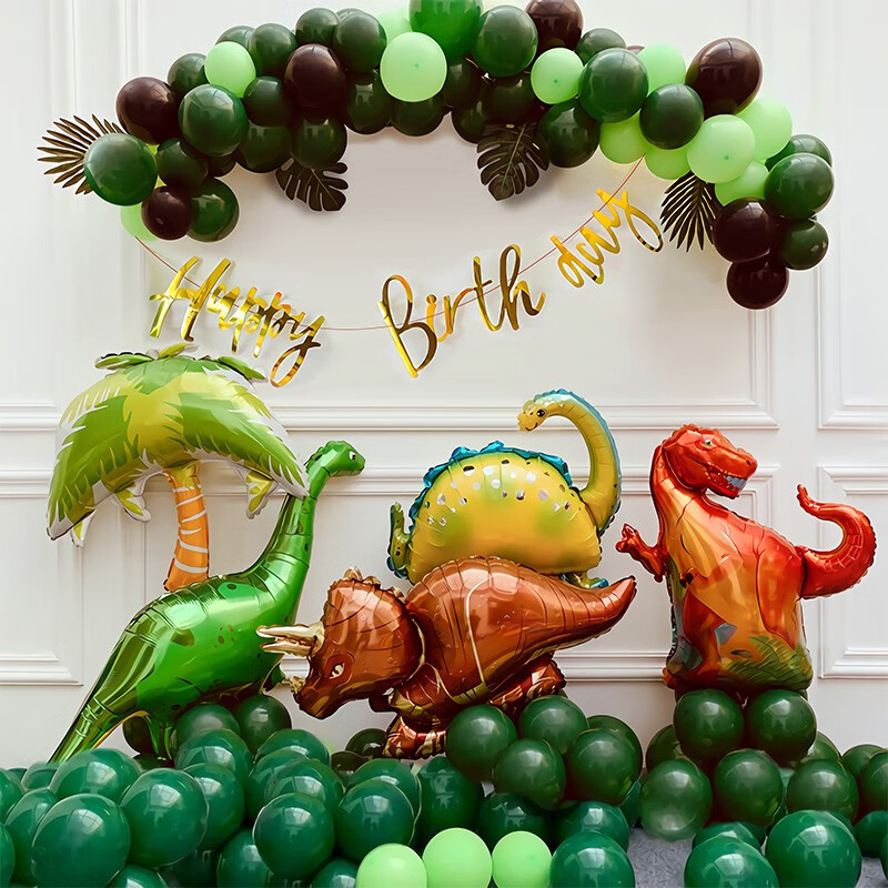多美忆 男孩生日装饰气球套餐儿童生日派对布置卡通主题场景背景墙宝宝周岁铝膜气球 恐龙世界套餐