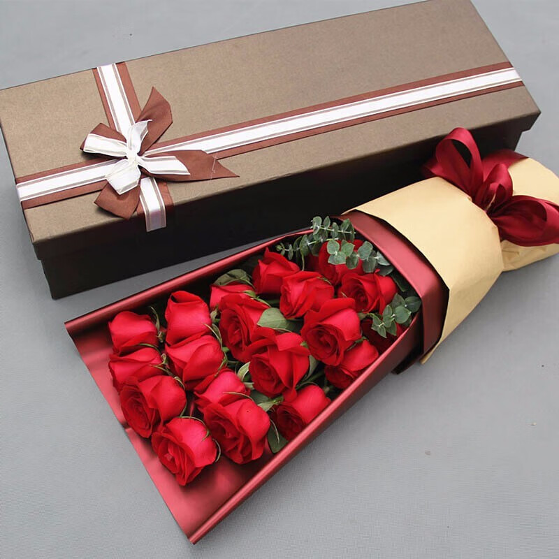香皂花束鲜花同城配送情人节礼物生日花店送女友 鲜花-19朵红玫瑰礼盒