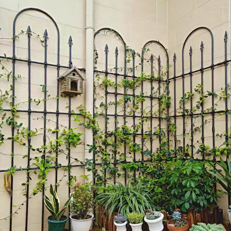 园之助栅栏花架爬藤架植物屏风护栏庭院装饰户外花园围栏隔断篱笆架子 连接型宽1.4米*高2.1米 黑色