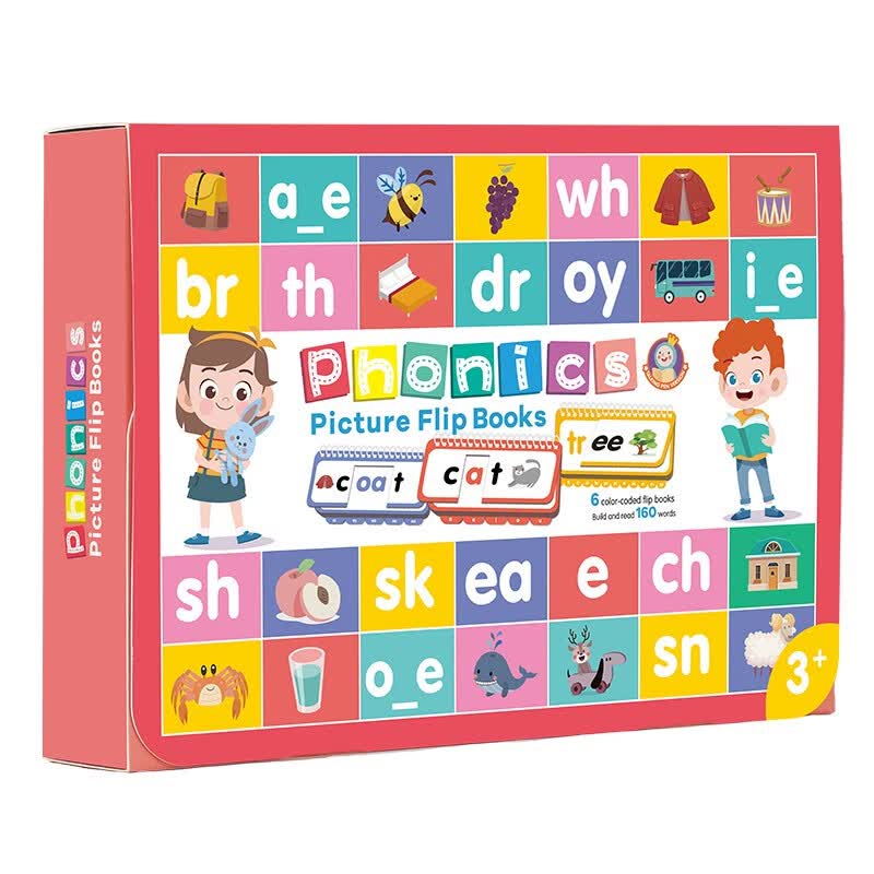 英文原版 自然拼读词汇翻翻卡6盒共160页， Phonics Picture Flip Book
