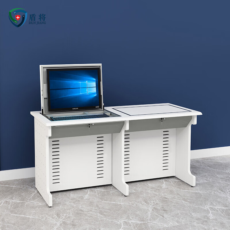盾将c型双人翻转电脑桌 翻转式多媒体教学培训电脑桌钢制办公学习桌