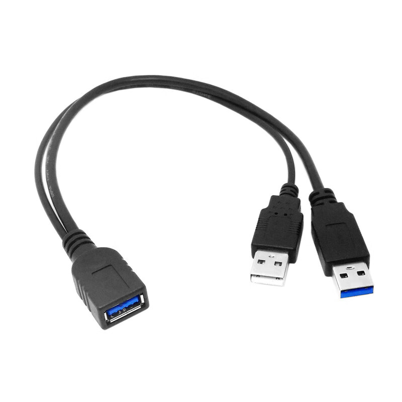 威焱 CY USB 3.0延长线一拖二充电线 双A公对A母 公对母转接数据线带辅助供电 一母对二公 0.3m