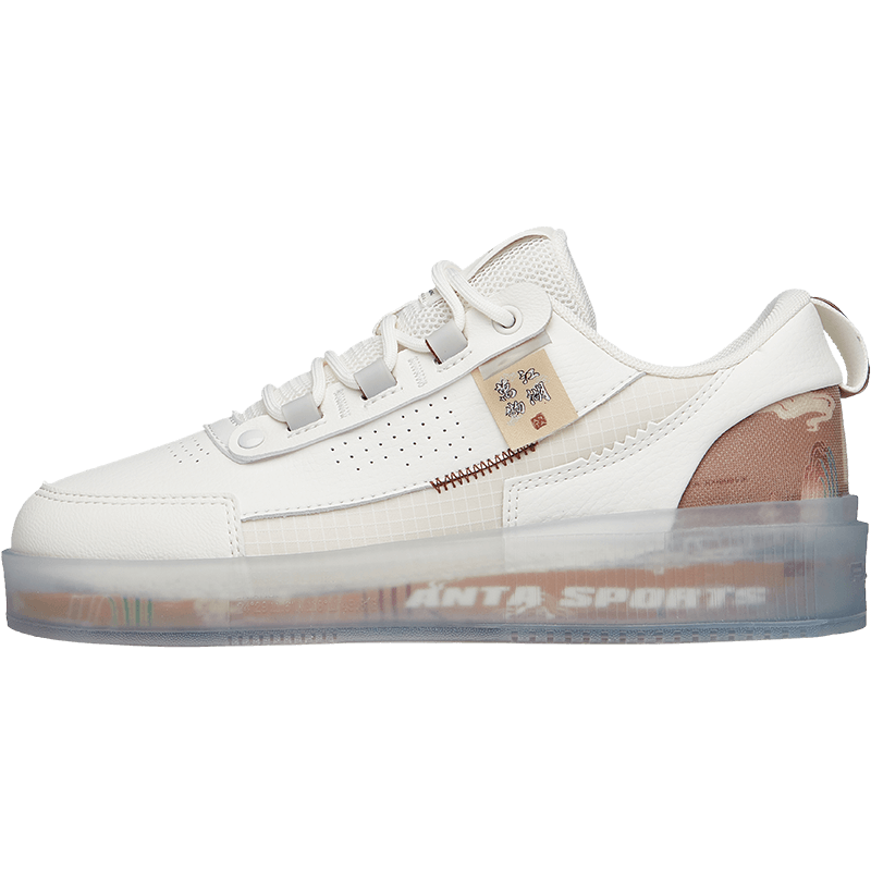 安踏果冻胶 | 板鞋女2022秋冬季情侣同款水晶透明底运动休闲鞋 白/泥