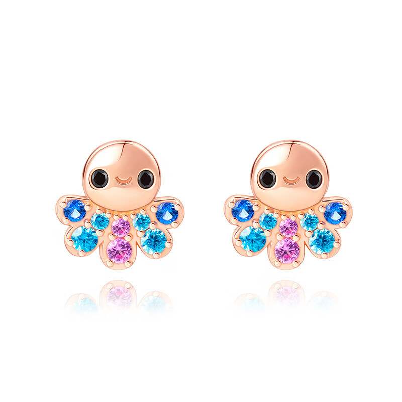 君煜铭匠小怪兽章鱼耳钉女简约百搭q版可爱风耳饰正品s925银不掉 玫瑰