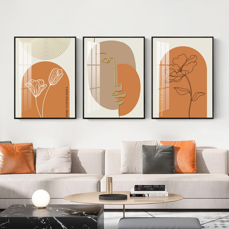 润华年莫兰迪客厅装饰画简约现代沙发背景墙挂画抽象小众玄关走廊墙壁画 抽象几何05 质感布纹膜(黑边)+60*80cm(三联怎么样,好用不?